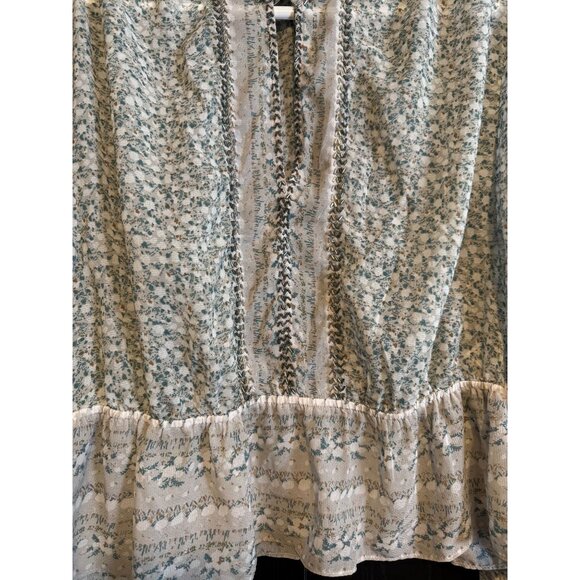 Free People If I Had You Printed Beaded Long Sleeve Sheer Peasant Blouse Large - Picture 8 of 11